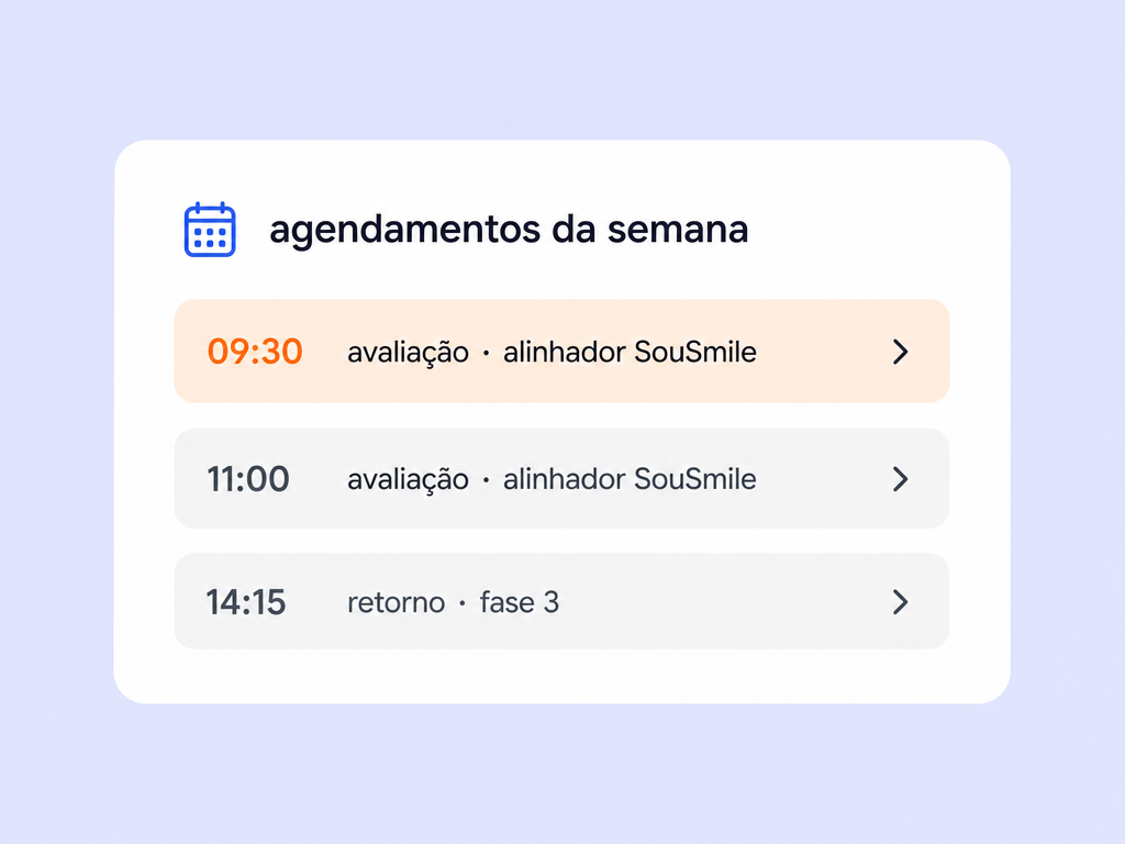 Agendamentos da semana na plataforma SouSmile